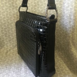 Brighton Sonny Croco Black Patent Leather Handbag